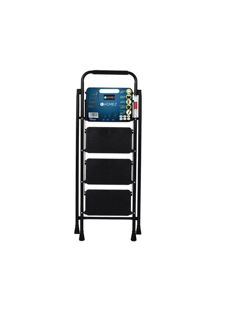 Homez Foldable Metal Eurotower Ladder, 4 Steps, Black - Image 2
