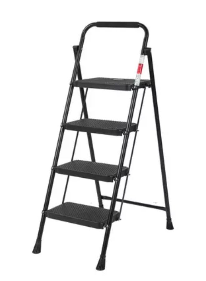 Homez Foldable Metal Eurotower Ladder, 4 Steps, Black - Image 1
