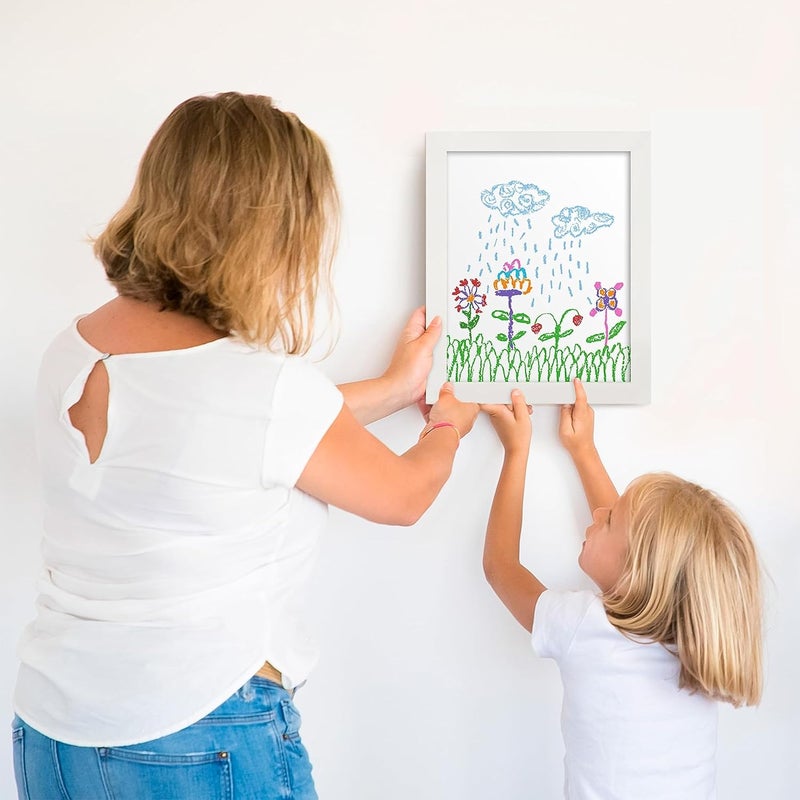 Americanflat 10x12.5 Kids Art Frame - Front Loading Picture Frame Holds 100 Artworks - Use as 8.5x11 Frame with Mat - My Mini Masterpiece - Hanging Hardware and Built-in Easel Included - White - Image 2