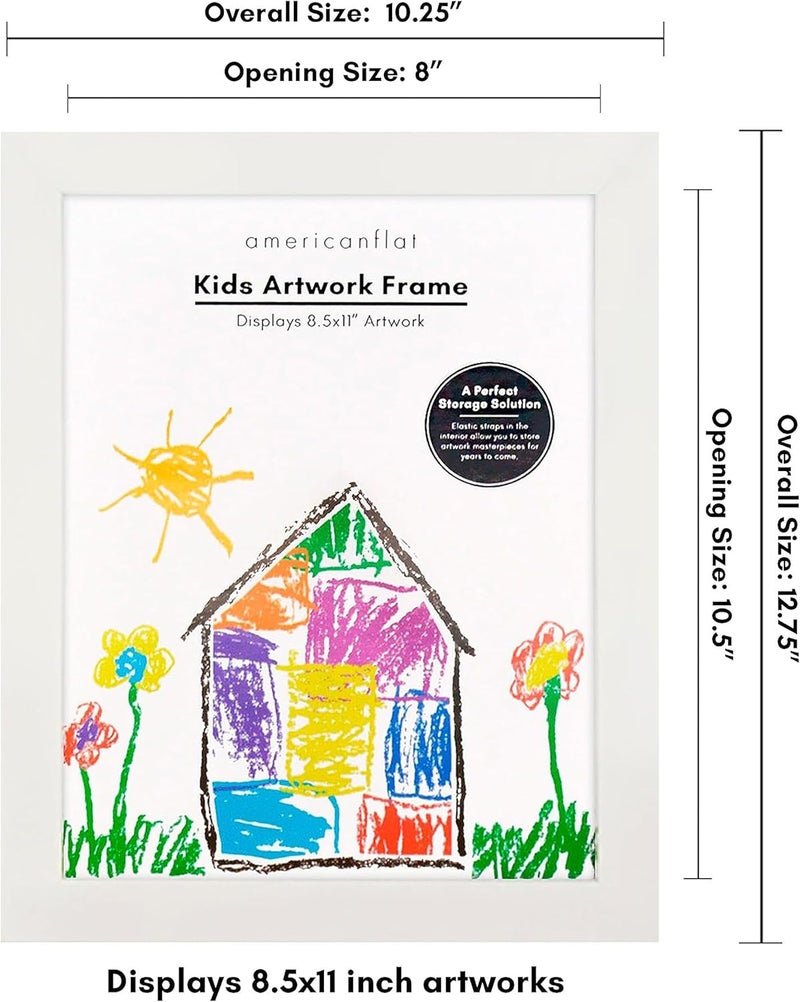 Americanflat 10x12.5 Kids Art Frame - Front Loading Picture Frame Holds 100 Artworks - Use as 8.5x11 Frame with Mat - My Mini Masterpiece - Hanging Hardware and Built-in Easel Included - White - Image 3