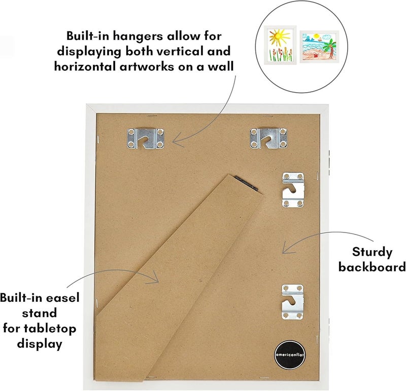 Americanflat 10x12.5 Kids Art Frame - Front Loading Picture Frame Holds 100 Artworks - Use as 8.5x11 Frame with Mat - My Mini Masterpiece - Hanging Hardware and Built-in Easel Included - White - Image 5