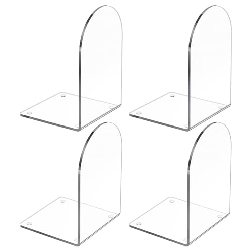 Suneerplay 4 Pcs Acrylic Bookends Clear Book Ends for Heavy Books Bookend Holders for Shelves Arch Book Stopper to Hold Books Decorative Bookends for School Library Home Office - Image 1