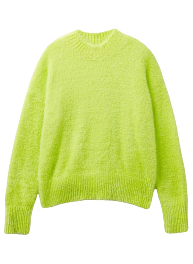 بينيتون الفتيات فروي الغزل سترة الياقة المدورة - Image 1