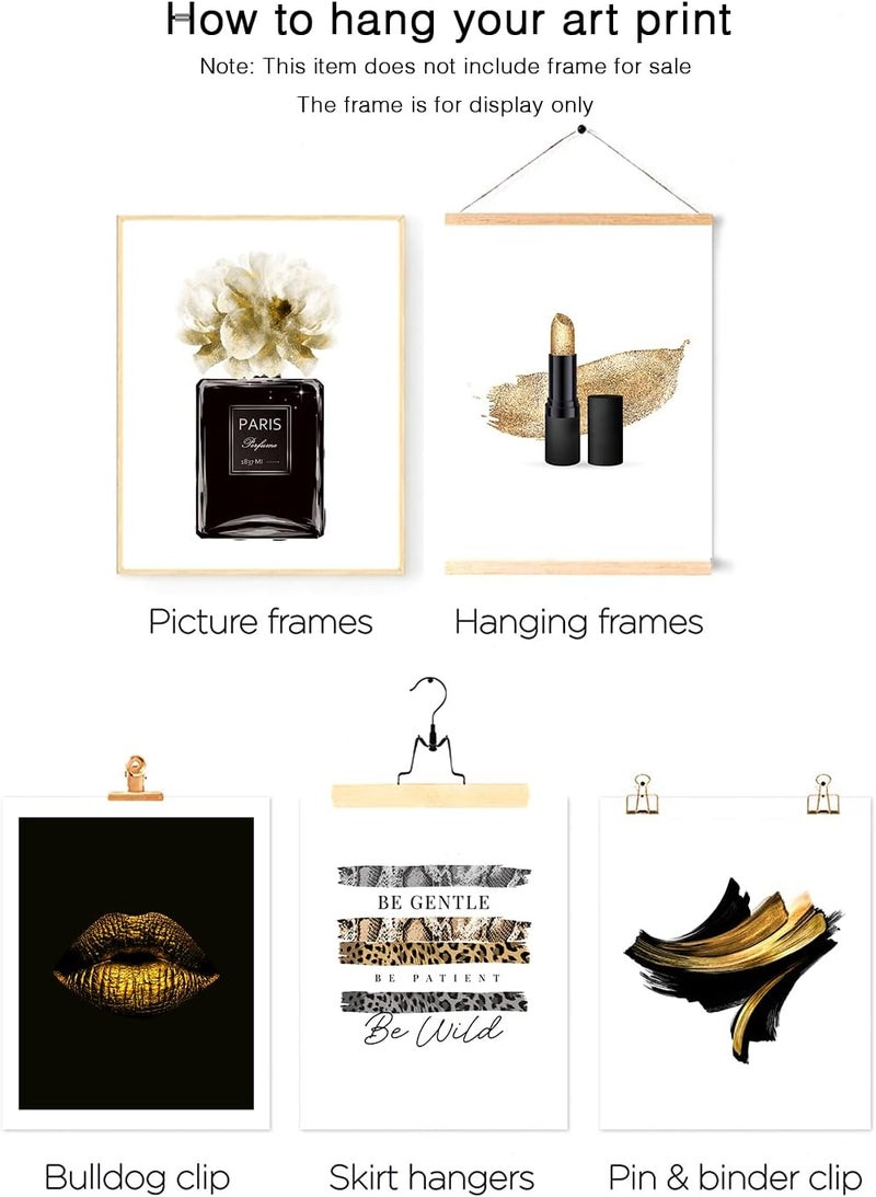 HoozGee Gorgeous Black and Gold Fashion Art Prints Room Decor Glam Golden Lips Flower Lipstick Perfume Bottle Art Poster Designer Artwork Stylish Quotes & Sayings Home Art Decor（8"x10" UNFRAMED） - Image 3