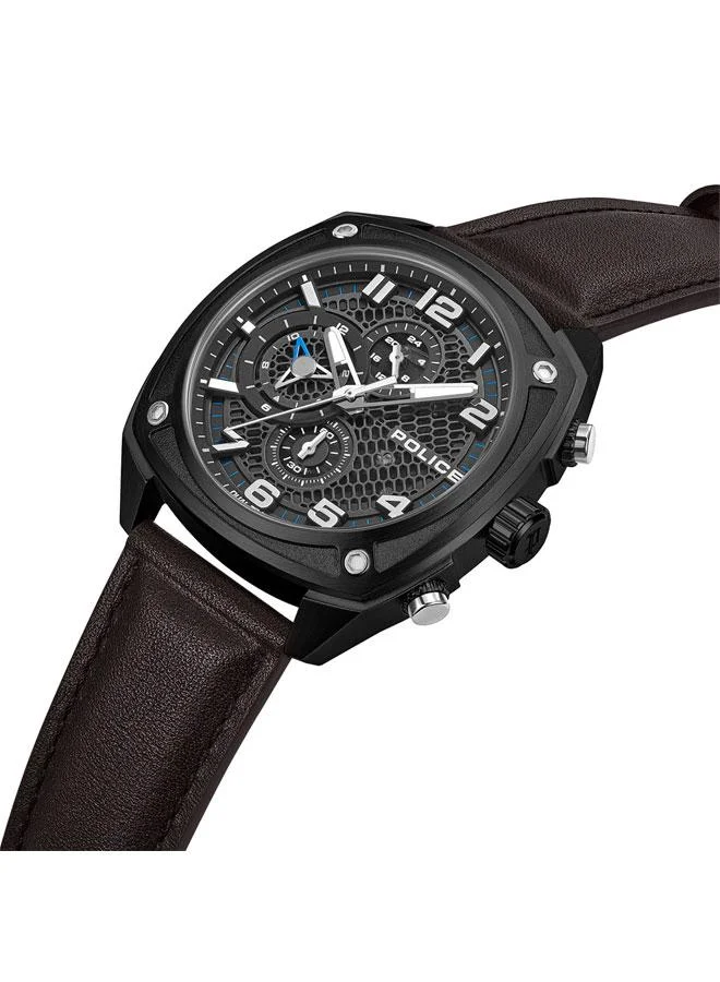 POLICE Portland Black Dial Dark Brown Blue Silicone Straps Multifunction Watch for Men - 44.5mm
