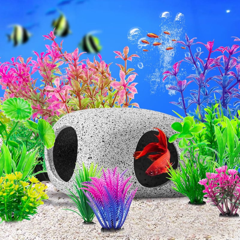 CousDUoBe 13Pcs Aquarium Hideaway Rock Cave Fish Tank Decorations quarium,Betta Toys Hideout Stones House,Safe and Non-Toxic Ceramic Fish Tank Ornamentsï¼ˆStyle Bï¼‰ - Image 2