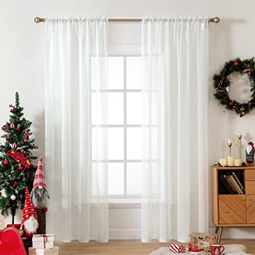 MIULEE 2 Panels Solid Color Sheer Window Curtains Elegant Window Voile PanelsDrapesTreatment for Bedroom Living Room 54X108 Inches Ivory - Image 1