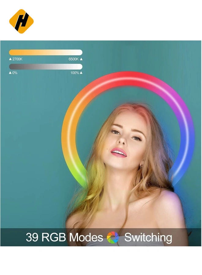 HuHa 12'' RGB Ring Light with Stand and Phone Holder - TODI Selfie Ring Light with Tripod Stand for Makeup/Photography/YouTube Video/Vlog/TikTok/Live Stream, Led Ring Light Compatible with iPhone & Android  - Image 4