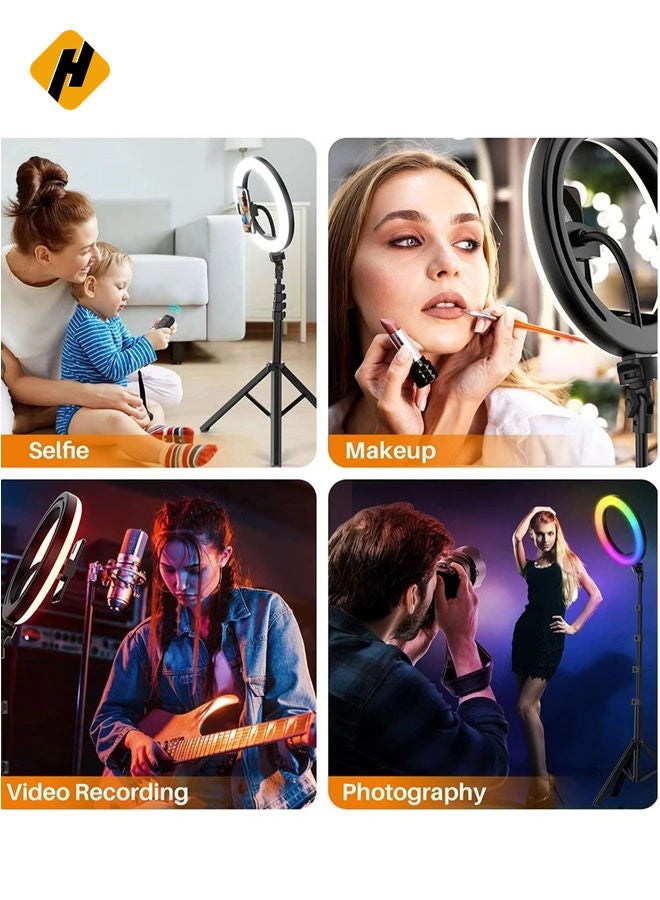 HuHa 12'' RGB Ring Light with Stand and Phone Holder - TODI Selfie Ring Light with Tripod Stand for Makeup/Photography/YouTube Video/Vlog/TikTok/Live Stream, Led Ring Light Compatible with iPhone & Android  - Image 5