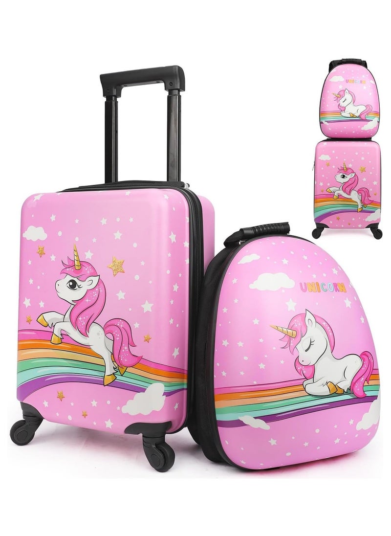 Jorunb Kids Carry On Luggage Set, Hard Shell Travel Luggage W/Backpack, Hard side Rolling Suitcase W/Spinner Wheels, Kids Suitcases With Wheels for Boys Girls Toddlers Children (pink)  - Image 1