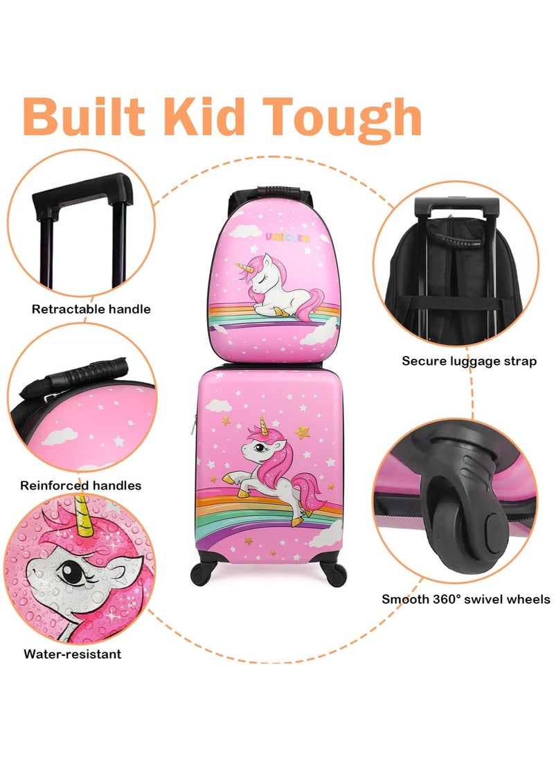 Jorunb Kids Carry On Luggage Set, Hard Shell Travel Luggage W/Backpack, Hard side Rolling Suitcase W/Spinner Wheels, Kids Suitcases With Wheels for Boys Girls Toddlers Children (pink)  - Image 3
