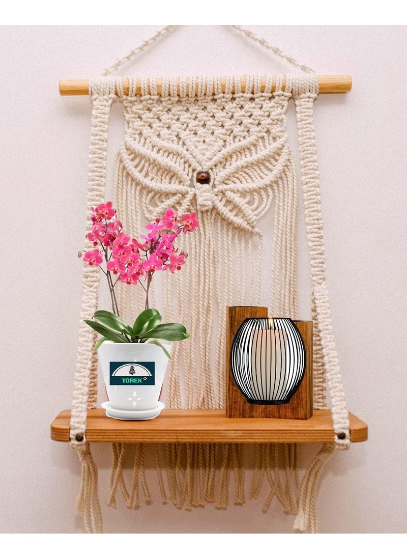 Torex TOREX Macramé Wall Hanging Shelf |893| Indoor Boho Wall Decor for Bedroom, (Set of 1,Off White)  - Image 1