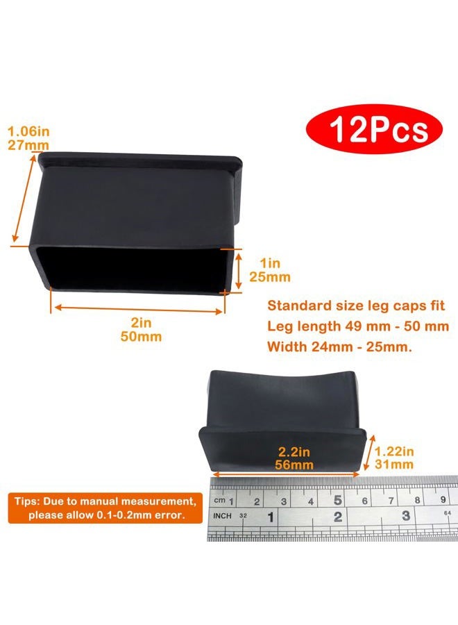 Geesatis 12 PCS 2" X 1" Rubber Furniture Feet Cover, Table Chair Leg Cover, Hardwood Floor Protector, Double Thickness, Black, PVC, Rectangle - Image 2