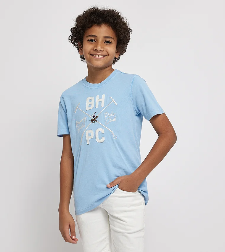 BEVERLY HILLS POLO CLUB Logo Embroidered Crew Neck T-Shirt