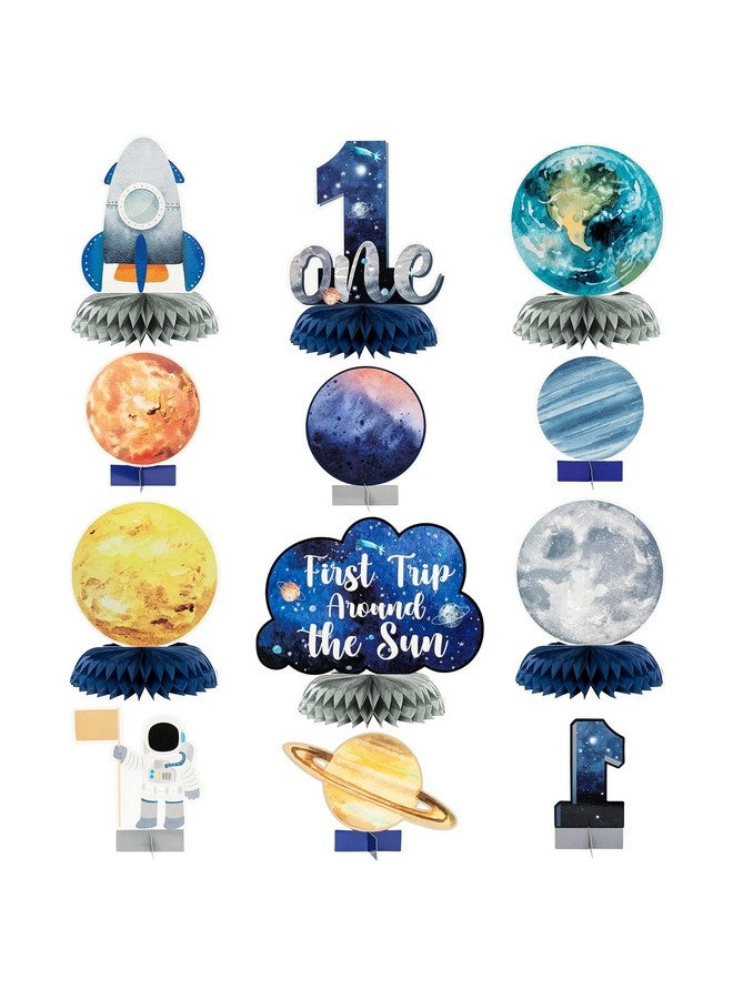 ANGOLIO 12Pcs First Trip Around The Sun One Letter Sign Party Honeycomb Table Centerpiece Outer Space 1St Birthday Party Decorations Planets Solar System Theme Party For Boys Baby Shower Photo Props - Image 1