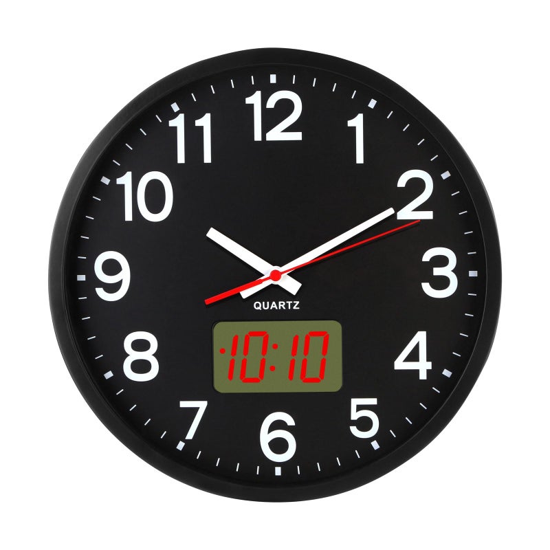 Timegyro Wall Clocks Battery Operated12 Silent Wall ClockAnalog and DigitalLEDLCD Digits Display