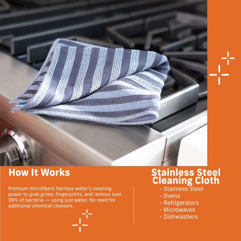 E-Cloth Stainless Steel Cleaning Cloth, Microfiber Stainless Steel Cleaner for a Spotless Shine Home Appliances, Oven, Stove and Refrigerators, Washable and Reusable, 100 Wash Promise - Image 2