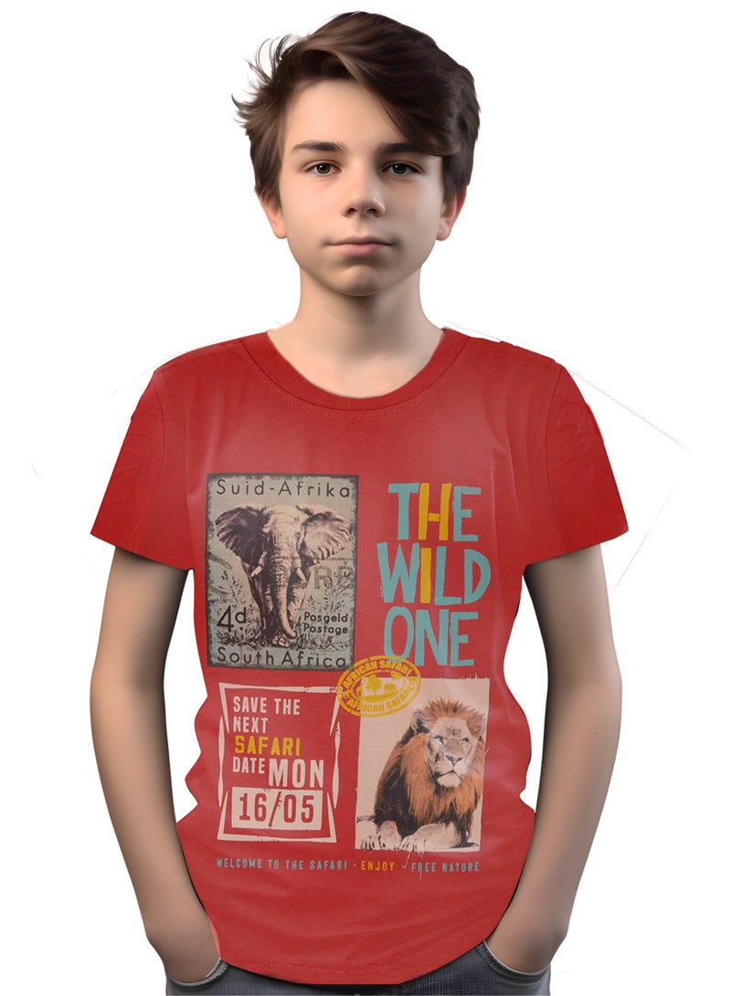 CANADA HOUSE Soft and Comfortable Terracotta 100% Organic Cotton T-shirt for Boys - Image 3