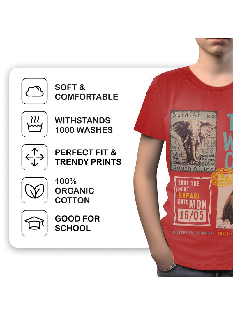 CANADA HOUSE Soft and Comfortable Terracotta 100% Organic Cotton T-shirt for Boys - Image 4