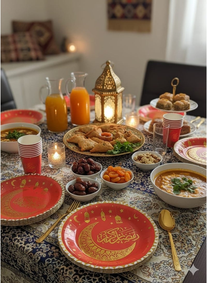 سي او أرماء طقم 42 قطعه صحون واكواب ورقية لرمضان، بتصميم رمضان كريم 30 كوب ,12 صحن - Image 1