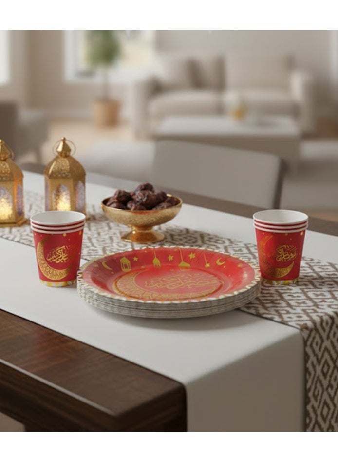 سي او أرماء طقم 42 قطعه صحون واكواب ورقية لرمضان، بتصميم رمضان كريم 30 كوب ,12 صحن - Image 2