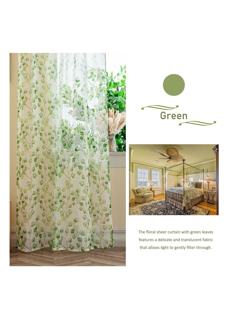 Green Leaf Curtains for Living Room, 2 Panels Tulle Vine Window Prints Sheer Curtains, Patterned Botanical Curtain, Room Balcony Sunroom (W39 X L79 inch)  - Image 3