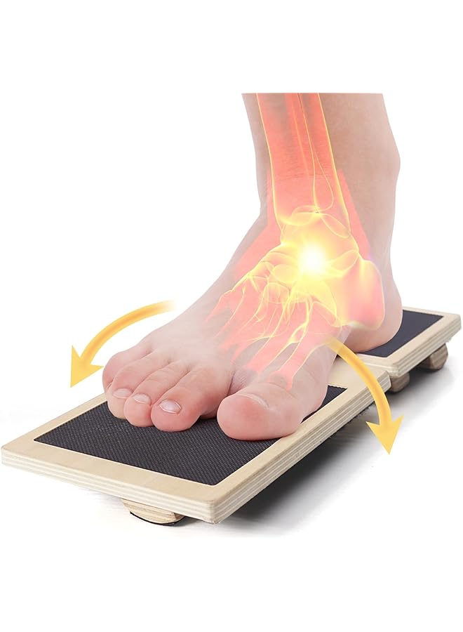 PROMASS مدرب قوة الكاحل للإصابات، مدرب القدم، لوحة توازن لقدم واحدة، لوحة اهتزاز غير قابلة للانزلاق لتدريب استقرار الكاحل، لوحة خشبية غير قابلة للانزلاق لتخفيف التهاب اللفافة الأخمصية - Image 1