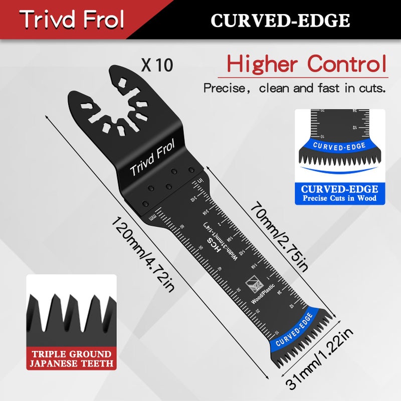 Trivd Frol 20 PCS Extra Long Oscillating Saw Blades, Curved Edge Bi-Metal and Japanese Teeth Multitool Blades Precise Cut for Wood Plastic Nails Metal, Multi Tool Blades Kits Fit Dewalt Milwaukee Bosch 70MM - Image 2