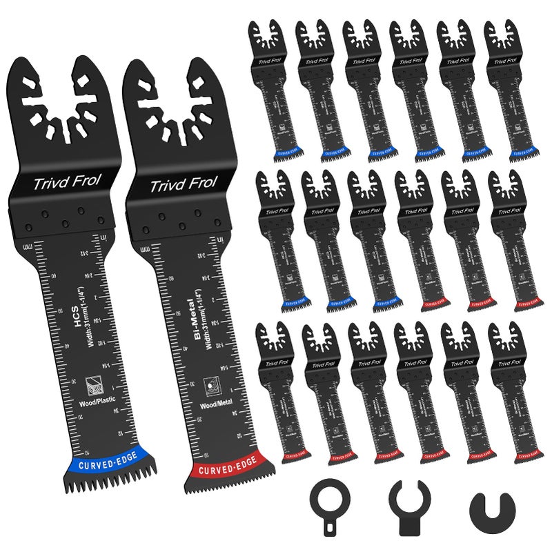 Trivd Frol 20 PCS Extra Long Oscillating Saw Blades, Curved Edge Bi-Metal and Japanese Teeth Multitool Blades Precise Cut for Wood Plastic Nails Metal, Multi Tool Blades Kits Fit Dewalt Milwaukee Bosch 70MM - Image 1
