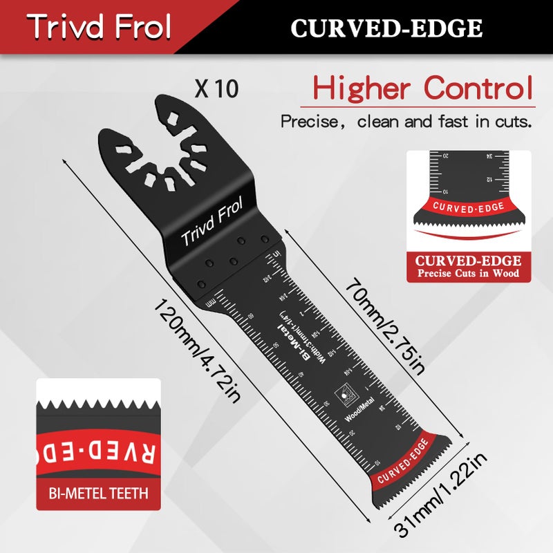 Trivd Frol 20 PCS Extra Long Oscillating Saw Blades, Curved Edge Bi-Metal and Japanese Teeth Multitool Blades Precise Cut for Wood Plastic Nails Metal, Multi Tool Blades Kits Fit Dewalt Milwaukee Bosch 70MM - Image 3