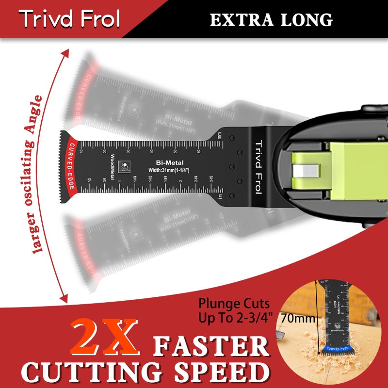 Trivd Frol 20 PCS Extra Long Oscillating Saw Blades, Curved Edge Bi-Metal and Japanese Teeth Multitool Blades Precise Cut for Wood Plastic Nails Metal, Multi Tool Blades Kits Fit Dewalt Milwaukee Bosch 70MM - Image 5