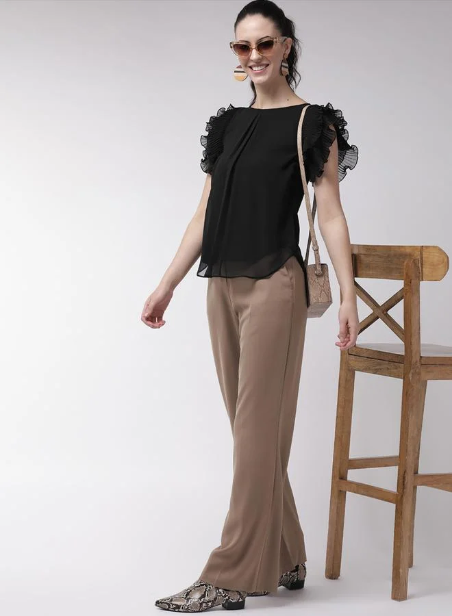 Mish Solid Ruffled Top with Curved Hem by Styli