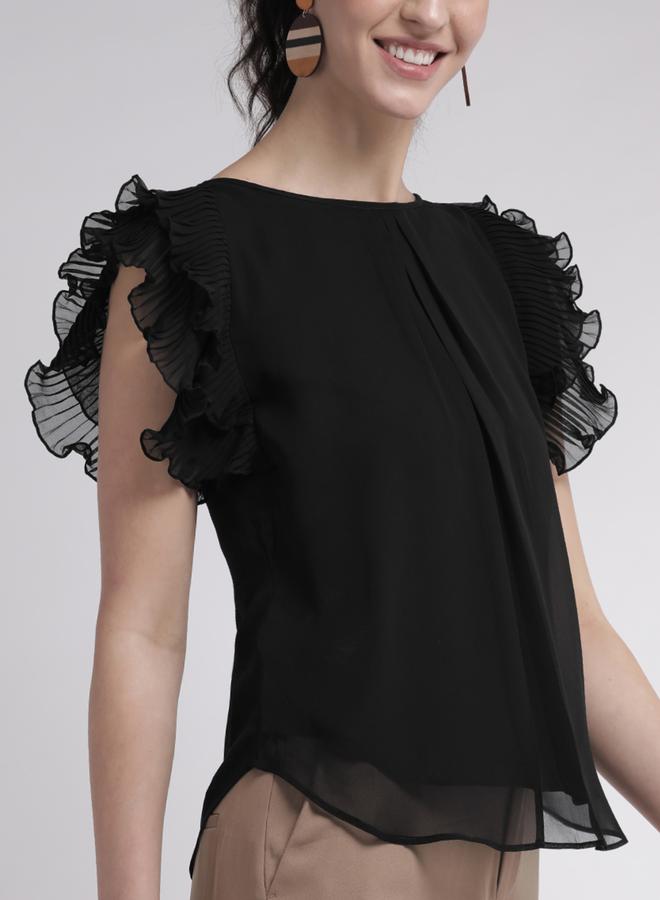 Mish Solid Ruffled Top With Curved Hem - Image 3
