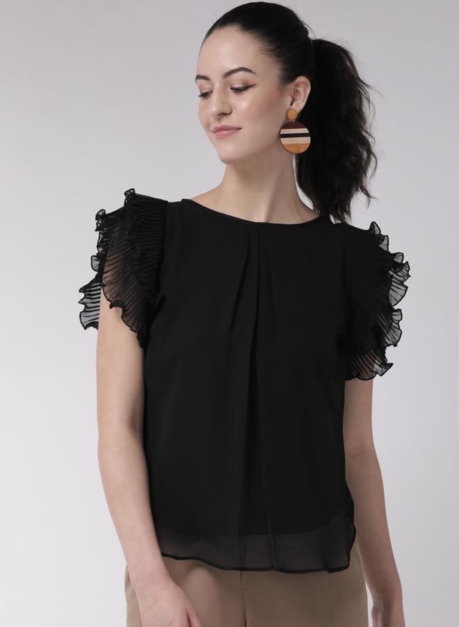 Mish Solid Ruffled Top With Curved Hem - Image 1