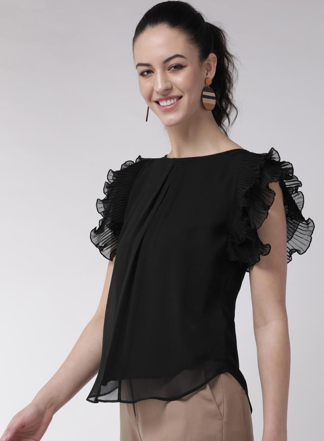 Mish Solid Ruffled Top With Curved Hem - Image 4