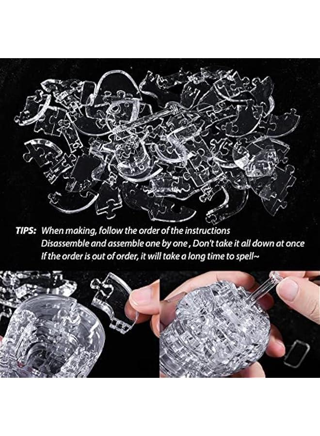 3D Skull Crystal Puzzle, Skull Assembly Brain Teaser with Light-Up Wood Base for  Decorations Indoor, Plastic Skull DIY Puzzle Blocks 3D Model Toy, Gift for Adults/Kid 14+(49pcs, Transparent) - Image 5