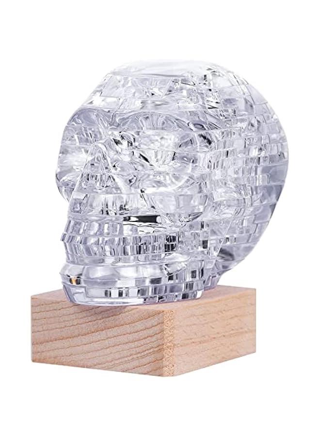 3D Skull Crystal Puzzle, Skull Assembly Brain Teaser with Light-Up Wood Base for  Decorations Indoor, Plastic Skull DIY Puzzle Blocks 3D Model Toy, Gift for Adults/Kid 14+(49pcs, Transparent) - Image 4