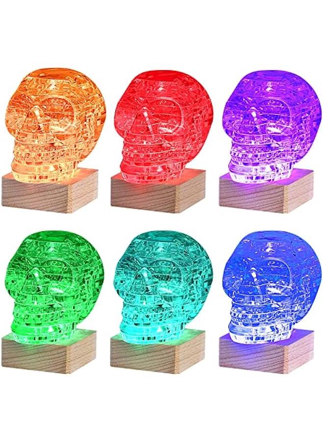 3D Skull Crystal Puzzle, Skull Assembly Brain Teaser with Light-Up Wood Base for  Decorations Indoor, Plastic Skull DIY Puzzle Blocks 3D Model Toy, Gift for Adults/Kid 14+(49pcs, Transparent) - Image 2