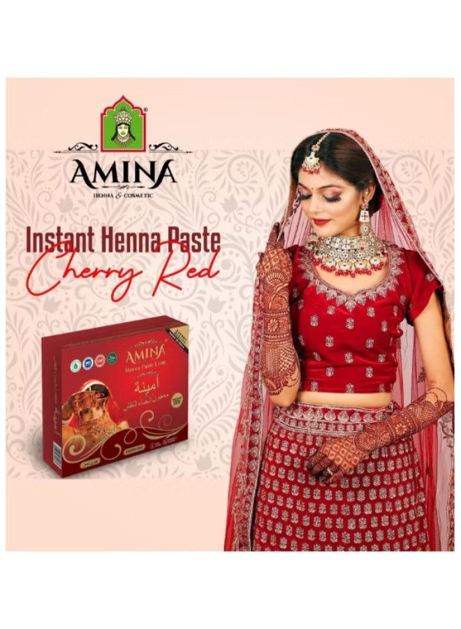 أمينا أقماع معجون الحناء من أمينة، لون أحمر كرزي - عبوة من 6 قطع - لون أحمر يدوم طويلاً، خالٍ من المواد الكيميائية وسهل الاستخدام - Image 4