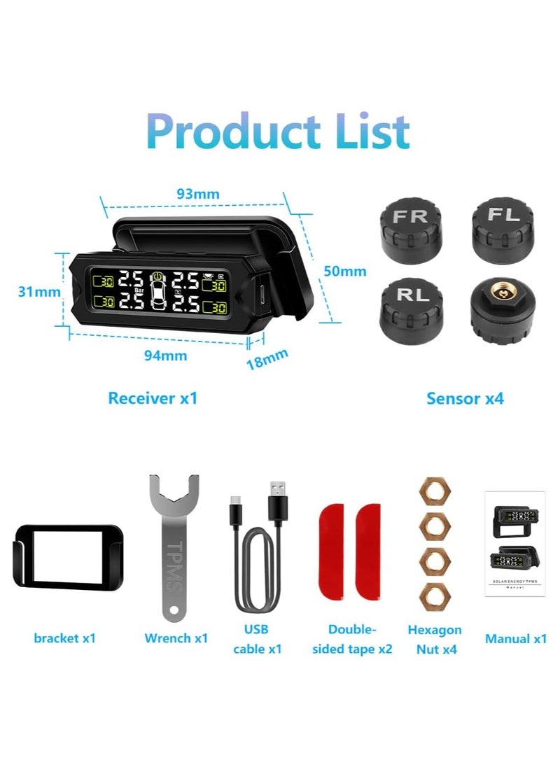 Boyi - TPMS Tire Pressure Monitoring System Adjustable And Removable Solar Tire Pressure Monitor With 6 Alarm Modes And Real-Time Auto Detection For Car 22-87 Psi - Image 1
