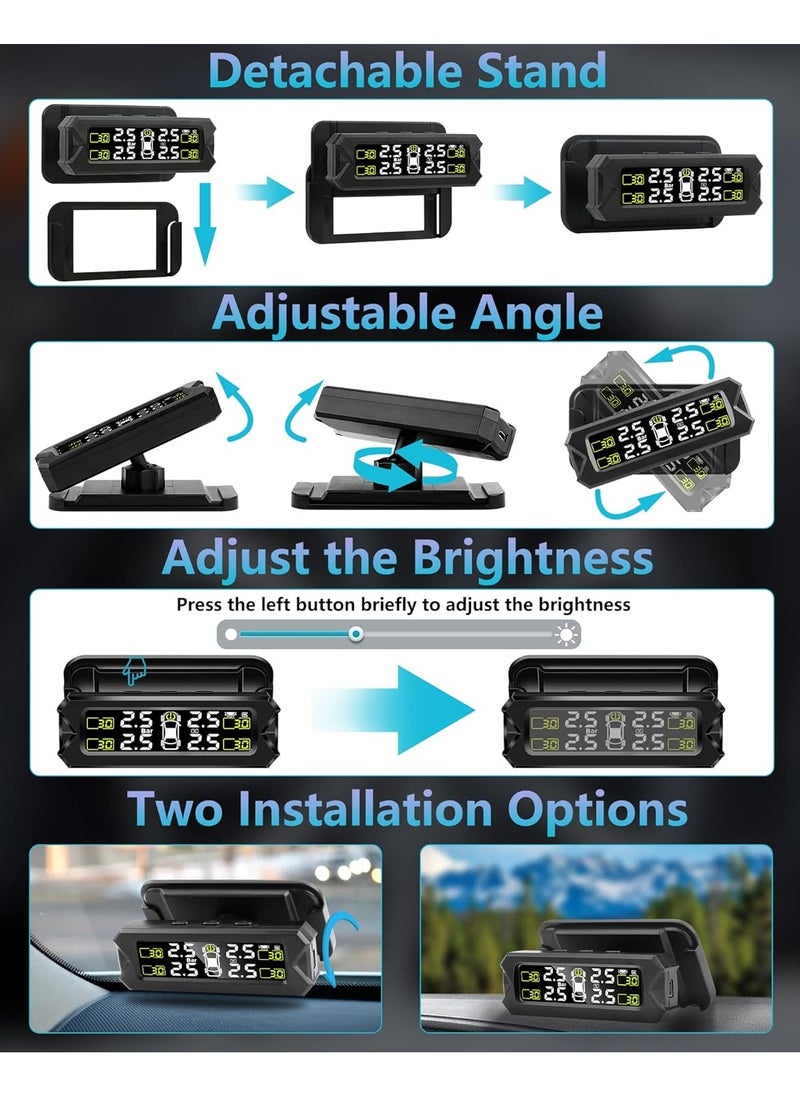 Boyi - TPMS Tire Pressure Monitoring System Adjustable And Removable Solar Tire Pressure Monitor With 6 Alarm Modes And Real-Time Auto Detection For Car 22-87 Psi - Image 1