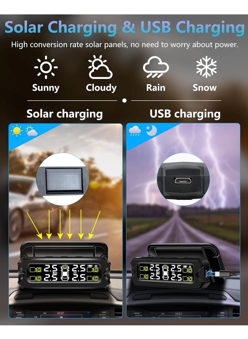 Boyi - TPMS Tire Pressure Monitoring System Adjustable And Removable Solar Tire Pressure Monitor With 6 Alarm Modes And Real-Time Auto Detection For Car 22-87 Psi - Image 1