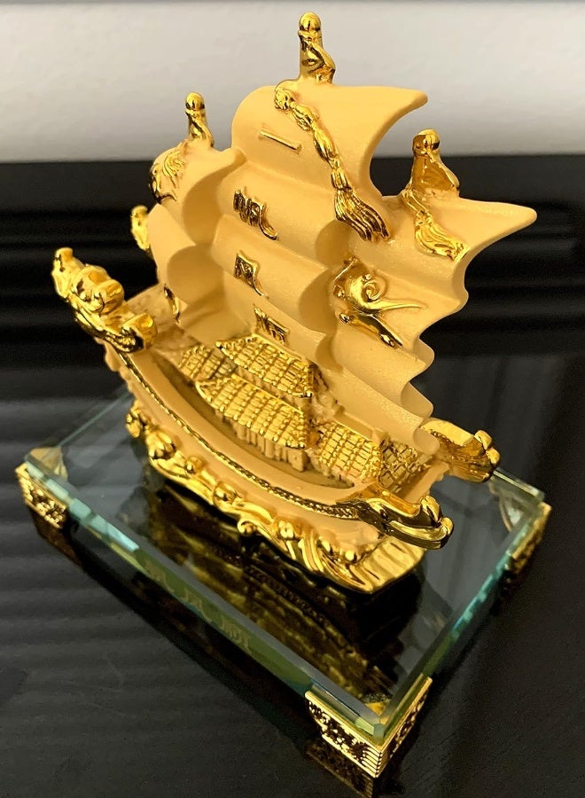 Betterdecor Feng Shui Gold Dragon Sailing Ship Boat Statue Home and Office Decor for Success and Fortune - Image 3