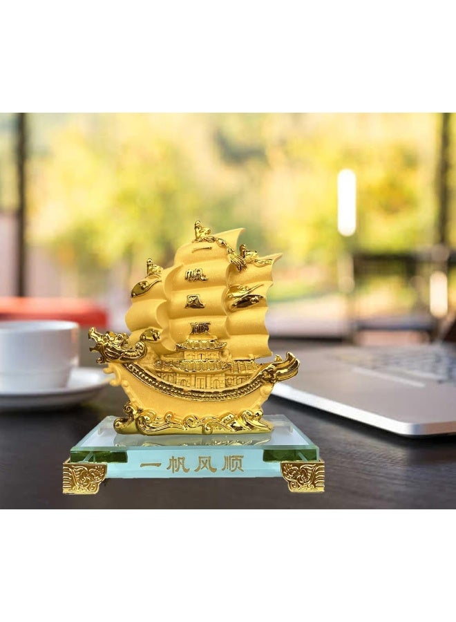 Betterdecor Feng Shui Gold Dragon Sailing Ship Boat Statue Home and Office Decor for Success and Fortune - Image 4