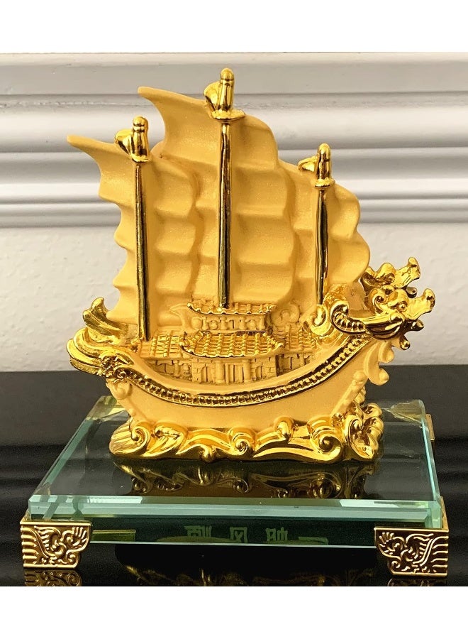 Betterdecor Feng Shui Gold Dragon Sailing Ship Boat Statue Home and Office Decor for Success and Fortune - Image 5