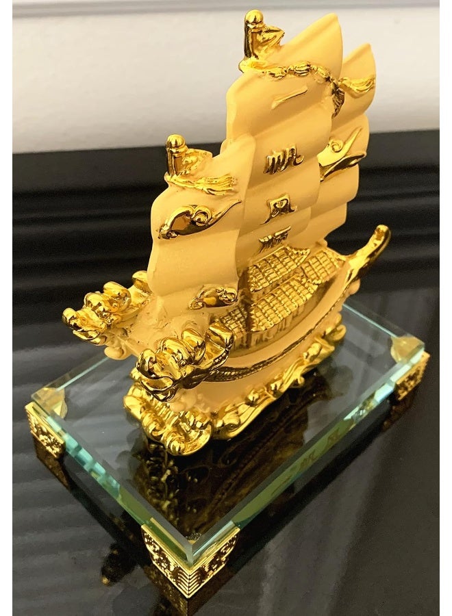 Betterdecor Feng Shui Gold Dragon Sailing Ship Boat Statue Home and Office Decor for Success and Fortune - Image 2