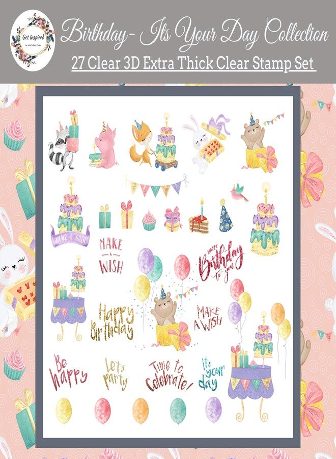 Get Inspired Birthday Its Your Day Collection 27 Clear 3D Extra Thick Stamp Set, 7x7inch - Image 2