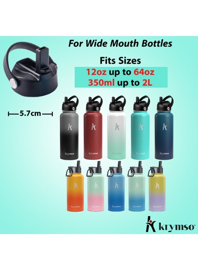 كريمسو غطاء زجاجة مياه بديل لزجاجة مياه من الفولاذ المقاوم للصدأ ذات الفم العريض، زجاجة مياه للأطفال بغطاء بمقبض مرن، غطاء من القش للمياه 500 مل/650 مل/750 مل/1 لتر/1.2 لتر/1.5 لتر/2 لتر - Image 2