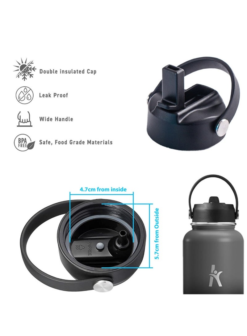 كريمسو غطاء زجاجة مياه بديل لزجاجة مياه من الفولاذ المقاوم للصدأ ذات الفم العريض، زجاجة مياه للأطفال بغطاء بمقبض مرن، غطاء من القش للمياه 500 مل/650 مل/750 مل/1 لتر/1.2 لتر/1.5 لتر/2 لتر - Image 3