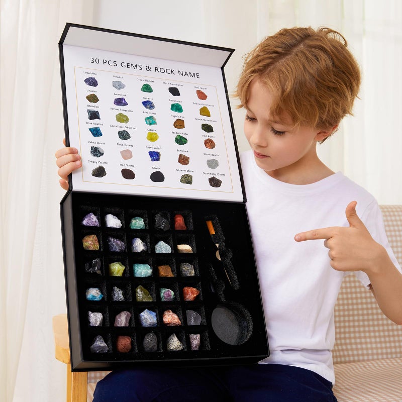 YXZZWL Rock Collection for Kids 30 Pcs Rocks Gemstones Crystals Kit with Learning GuideMineral Education Set Geology Science STEM Toys Earth Science ActivityGifts for Boys Girls - Image 4